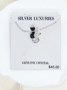 Silver Luxuries Fine Silver Plated Genuine Crystal Cuddling Cats Necklace 18"